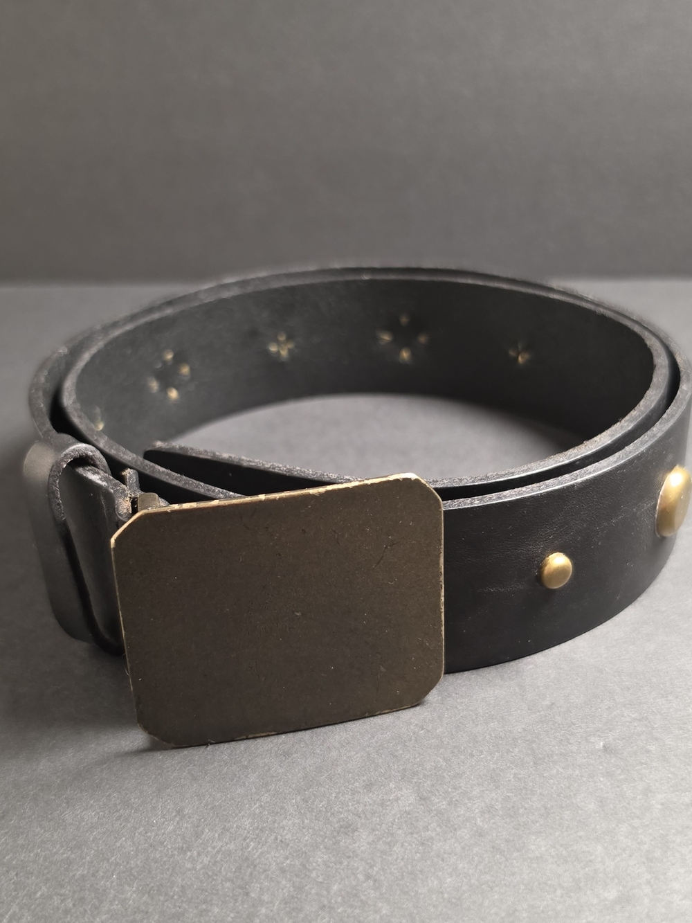 Classic Black Leather Unisex Belt with Brass Hardware
